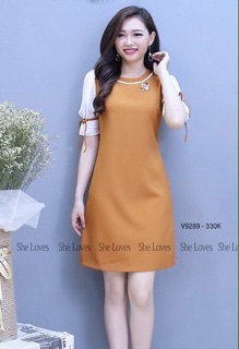 Đầm suông tay phối voan