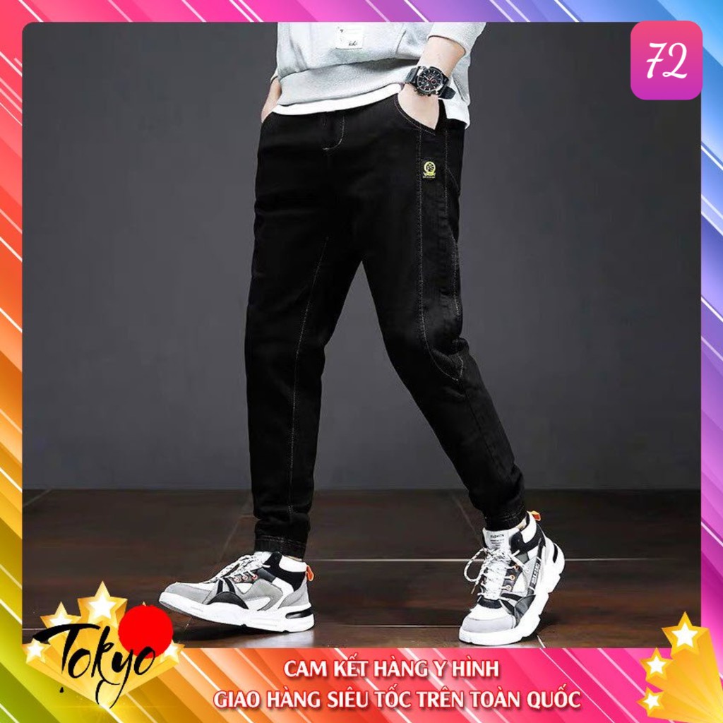 Quần jean jogger nam màu đen đậm trơn bo chân không rách chất bò cao cấp co dãn 4 chiều, rin lưng thun Tokyo37