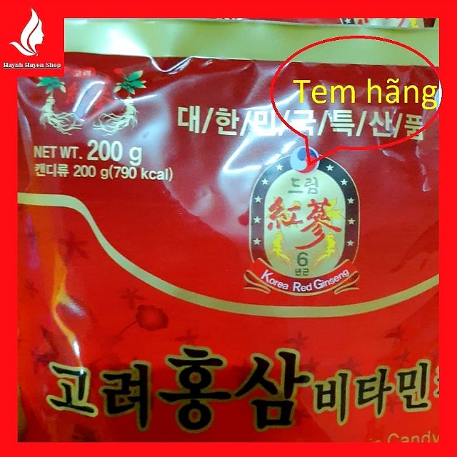 [combo 10] kẹo hồng sâm vitamin hàn quốc loại ngon bịch 200g date mới