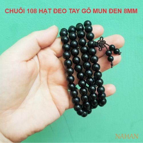 Vòng tay gỗ mun đen 6mm - 8mm, chuỗi 108 hạt dùng để quấn đeo cổ tay nhiều vòng