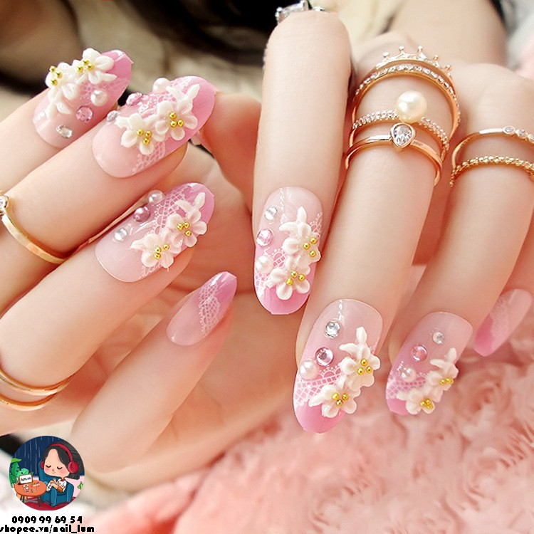 Móng Giả - Nail 3D Dài - Đính Đá [Sẵn Keo - Đóng Hộp 24 Mẫu Đủ Size]