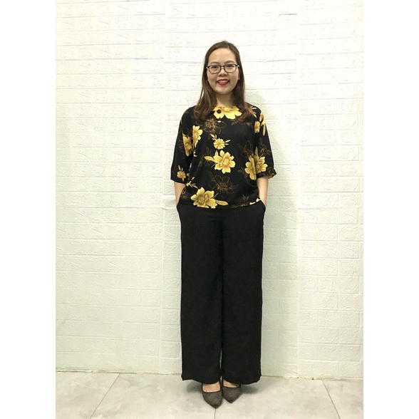 Bộ Đồ Trung Niên Cho Bà Cho Mẹ - Áo Lụa Hàn Châu Quần Tơ Đũi Yo Yo Cao Cấp