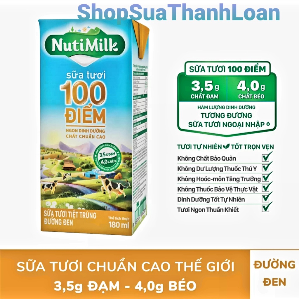 [HSD T9-2021] THÙNG 48 HỘP SỮA TƯƠI NUTI MILK ĐƯỜNG ĐEN 180ML