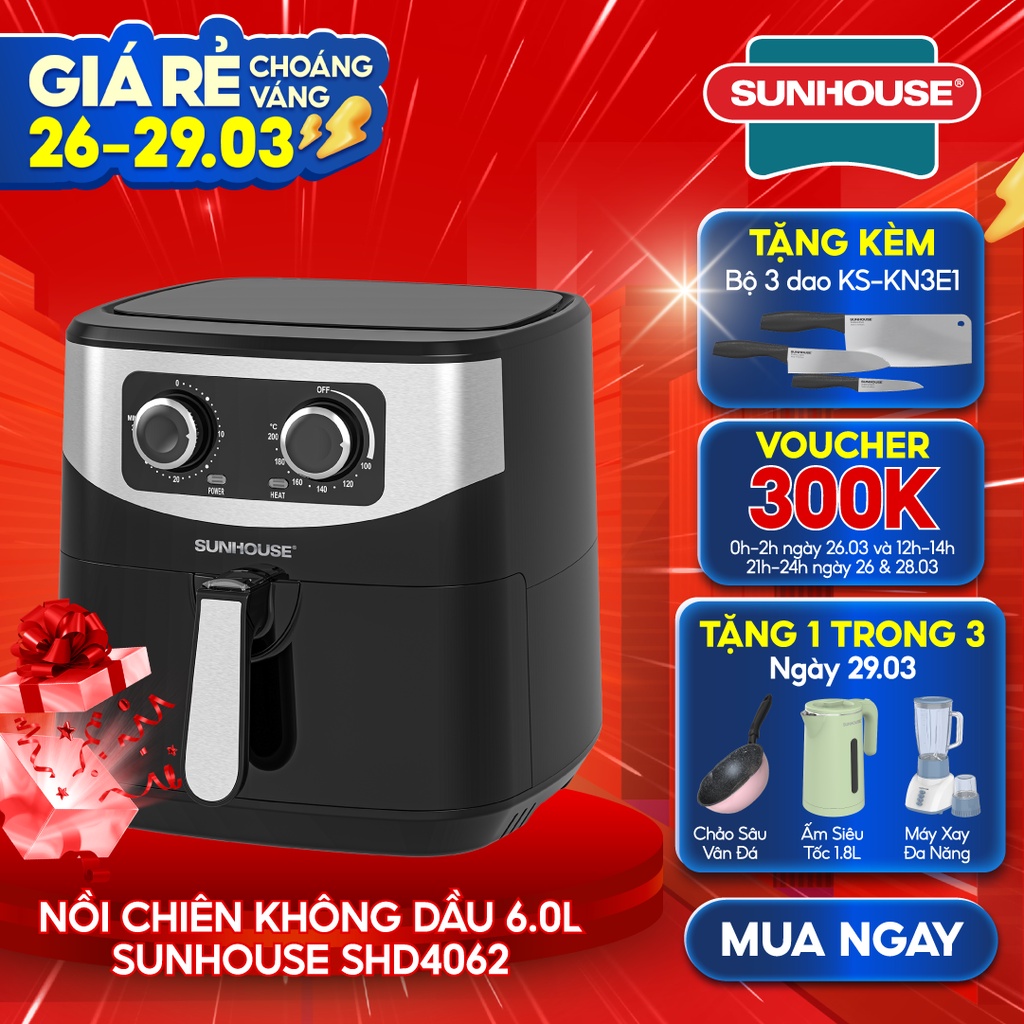 [Mã ELHADEV giảm 4% đơn 300K] Nồi chiên không dầu SUNHOUSE 6L SHD4062