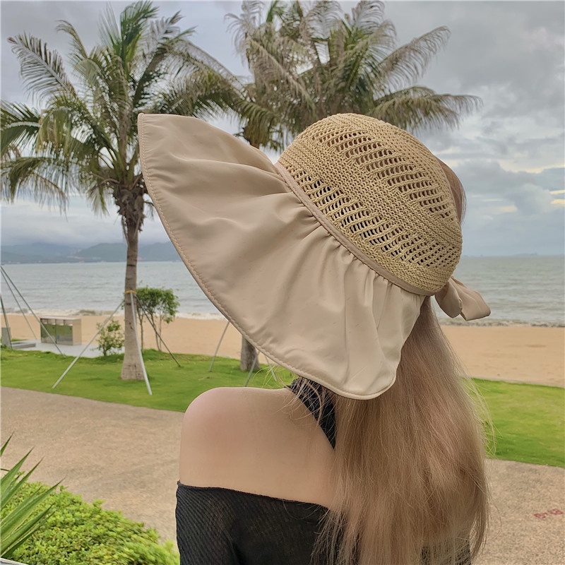 Nón rộng vành hở chóp chống tia UV chống nắng thoáng khí thời trang đi biển mùa hè phong cách Nhật Bản dành cho nữ