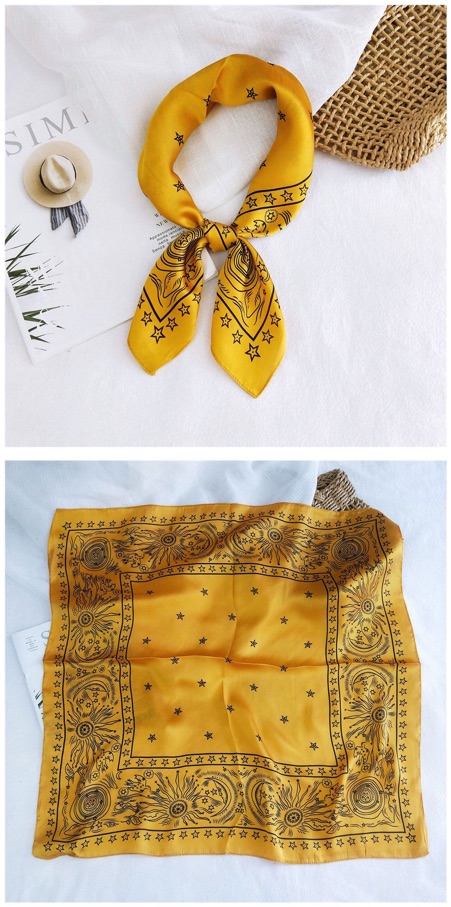 Khăn turban lụa vuông cao cấp choàng cổ size 70x70cm thanh lịch đa năng dùng làm áo yếm in hoa văn ngôi sao