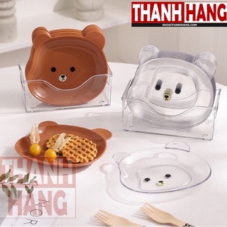 Bộ 8 đĩa nhựa hình gấu đựng thức ăn vặt tiện lợi, đĩa nhựa trang trí decor bàn ăn có khay đựng