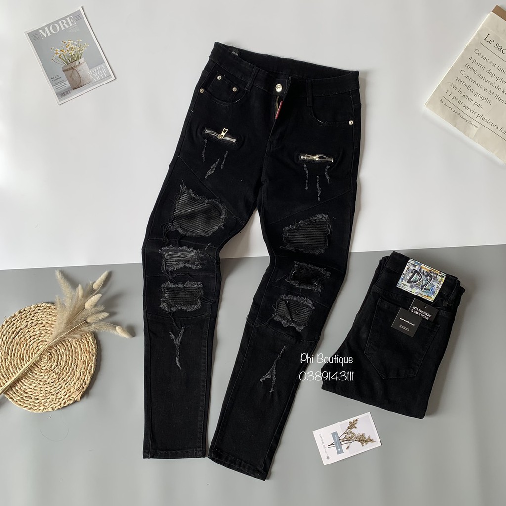 Quần Jean Nam Amiri Rách Lót Da Nhăn Khoá Đùi Mã Hot | BigBuy360 - bigbuy360.vn
