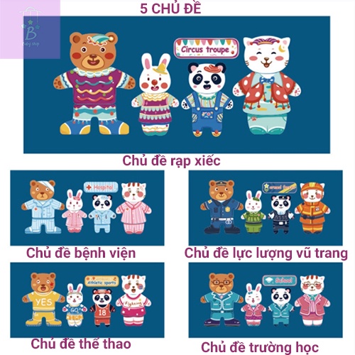 Đồ Chơi Ghép Hình Phối Đồ Cho Gấu Và Thỏ Có Nam Châm- đồ chơi giáo dục, định hướng nghề nghiệp cho bé