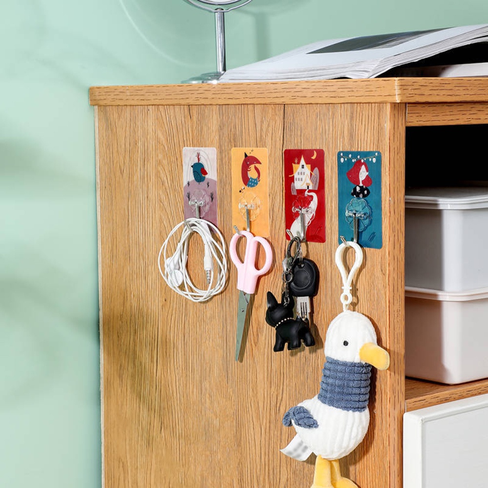 Set 2 Móc Treo Đồ Dán Tường Bằng Nhựa Tự Dính Họa Tiết Hoạt Hình Trang Trí Nhà Cửa