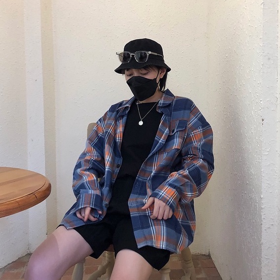 Áo Somi Flannel - Retro Caro - Blue mix Orange - COMOBAS