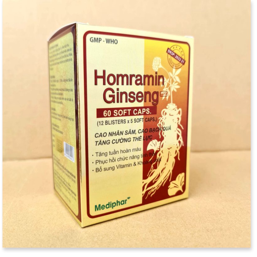 Viên uống Homramin Ginseng nhân sâm giúp tăng cường bồi bổ sức khỏe - Nguyên liệu nhập khẩu Mỹ - Hộp 60 viên