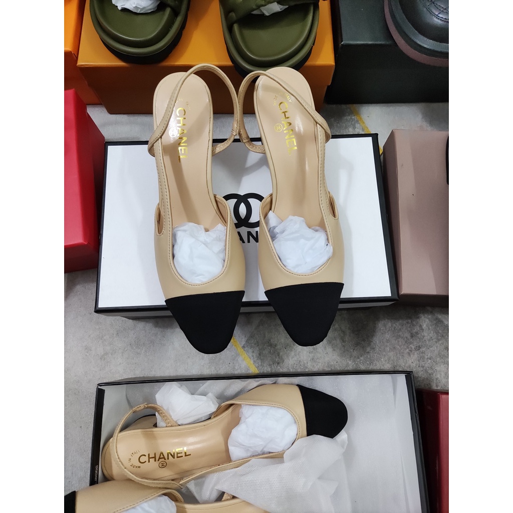 Giày Hở Lấp Lánh &amp; Grosgrain Kaki Không Hộp 35MM