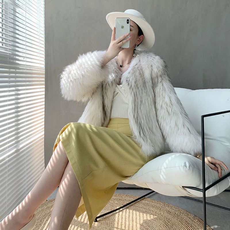 Áo lông thỏ mềm mượt không cổ sang chảnh