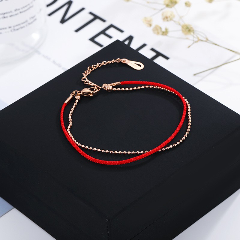 Korean version of Mingnian transport small gold beads good luck rose gold red string non-fading creative thin hand string female