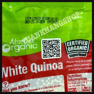 (TEM CHÍNH HÃNG) Hạt Diêm Mạch Trắng Quinoa Absolute Organic Úc 400g