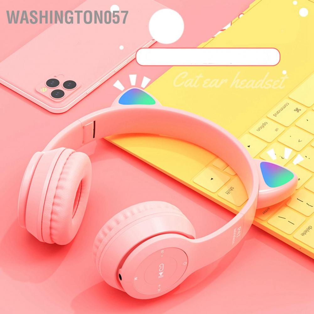 Có thể bán buôn Tai nghe không dây Hình con mèo dễ thương HiFi Chất lượng âm thanh Phát sáng Bluetooth nổi cho Văn phòng trường học tại nhà Hàng giao ngayWashington057