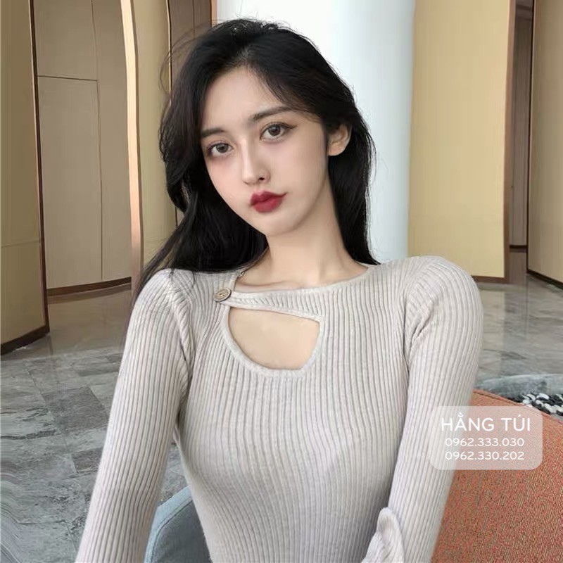 Áo len tăm khoét cổ lệch - Áo len tăm cao cấp, kiểu dáng thời trang