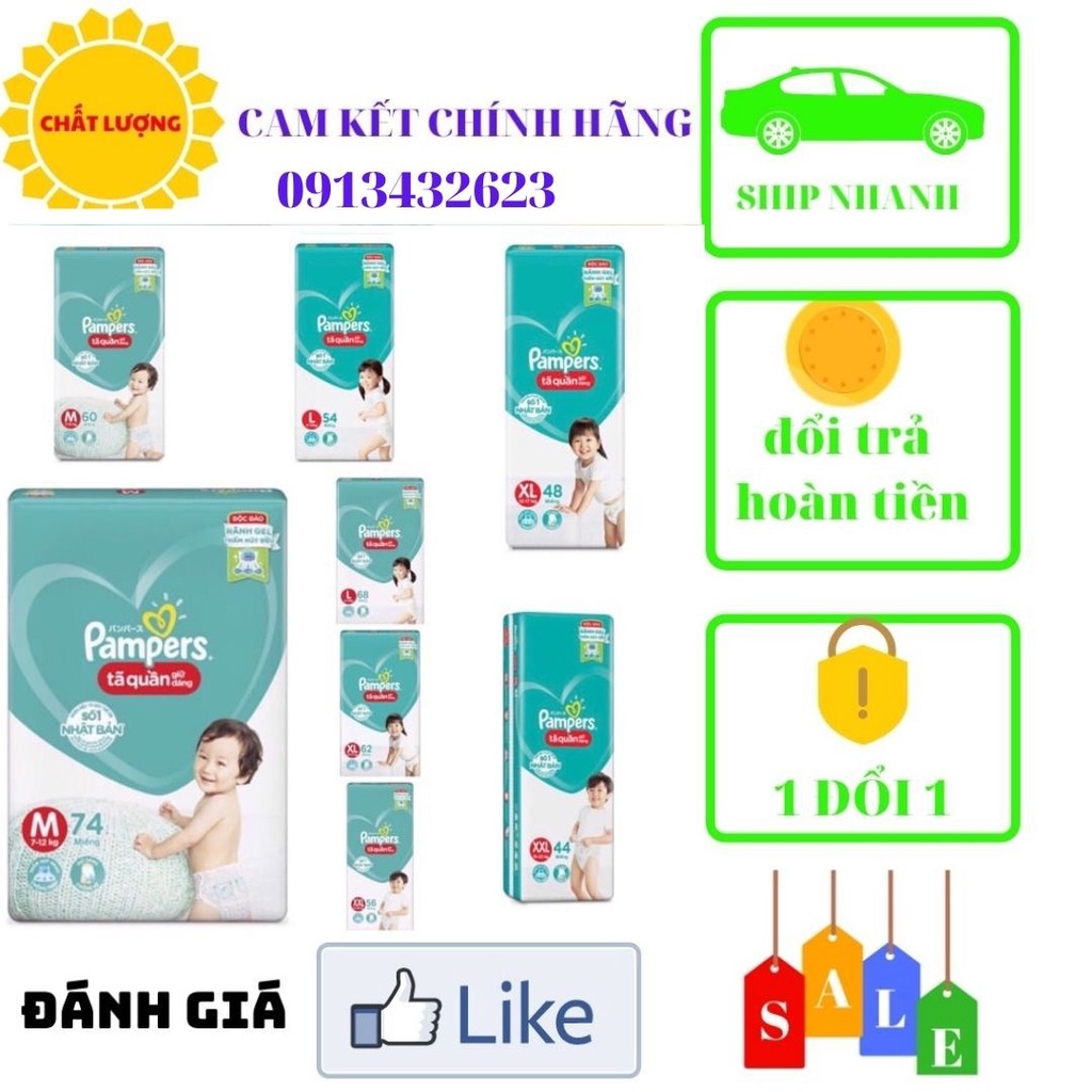 (Mẫu mới) Bỉm pamper quần m60/l54/xl48/m74/l68/xl62/xxl56