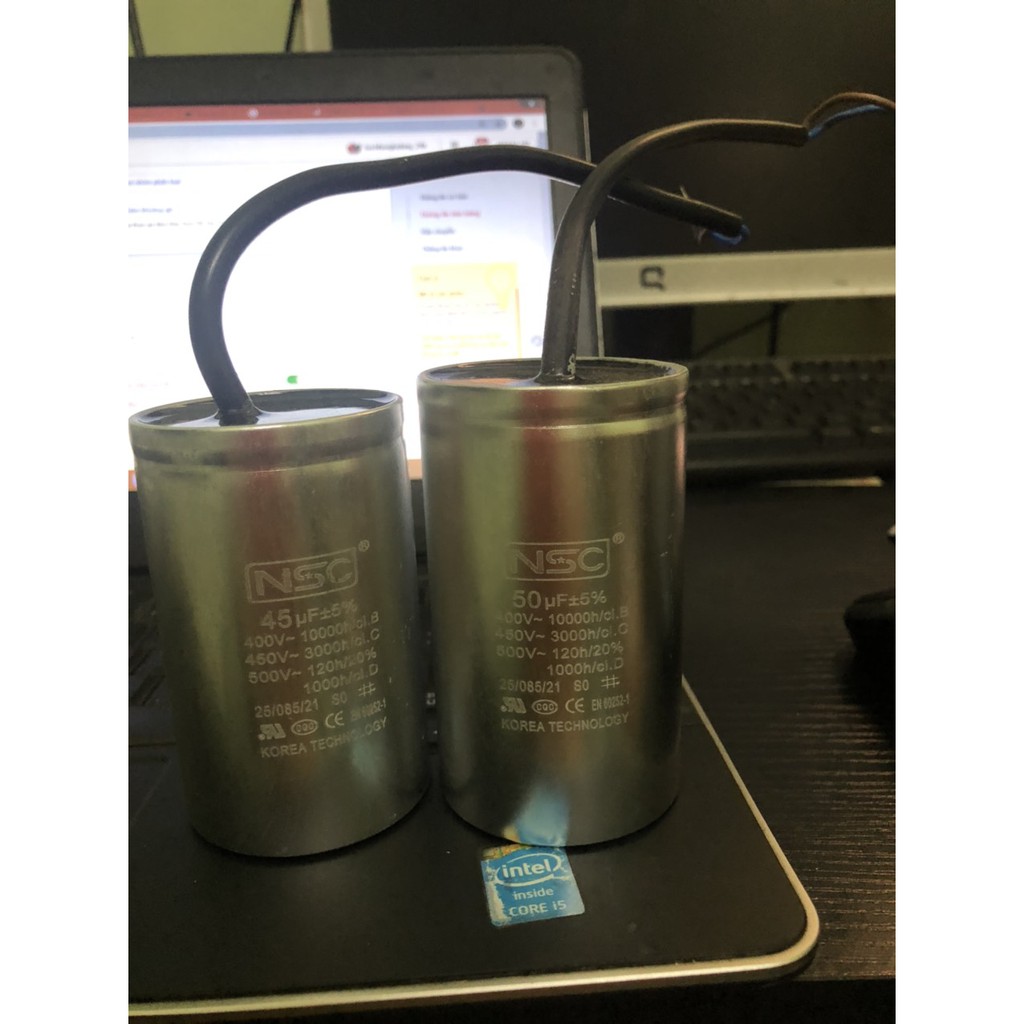 Tụ nhôm dây NSC 2uF đến  50uF- BH 12 tháng