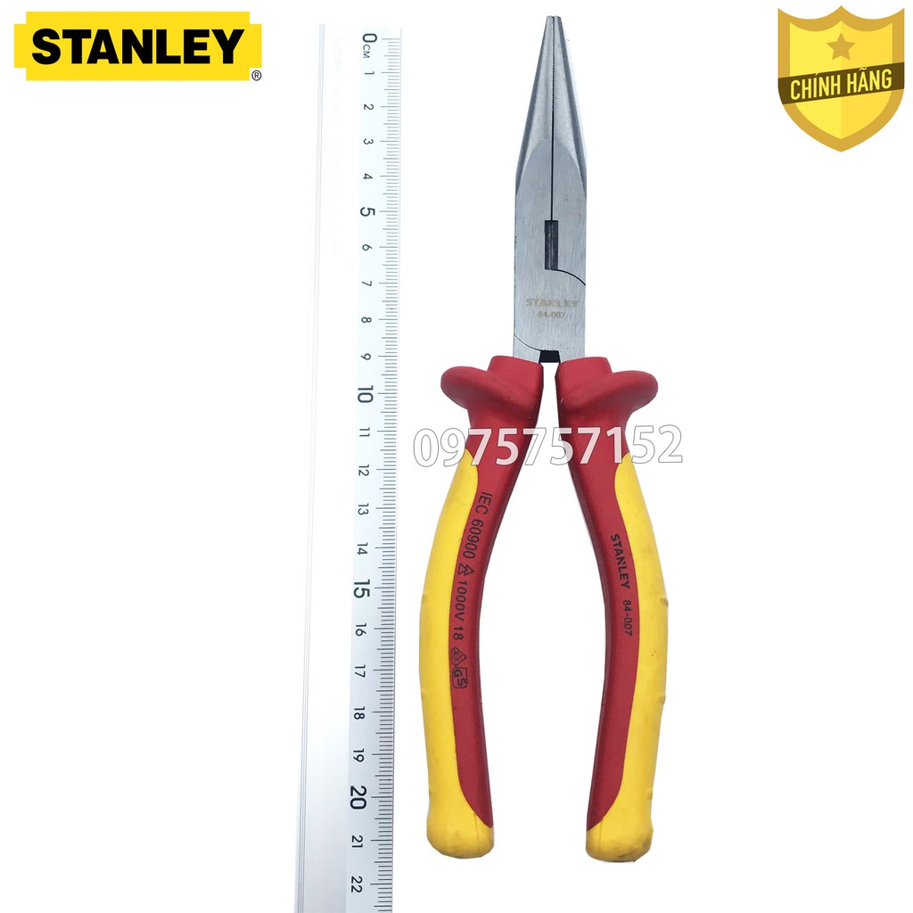 Kìm nhọn tổ hợp cách điện 1000V cao cấp Stanley 210mm, kìm cách điện chuẩn VDE, GS, thép đặc biệt công nghệ cao