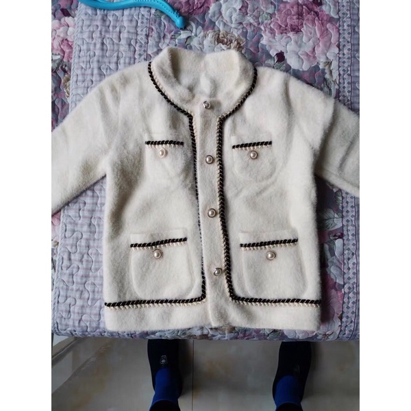 Áo khoác cardigan len lông khuy ngọc