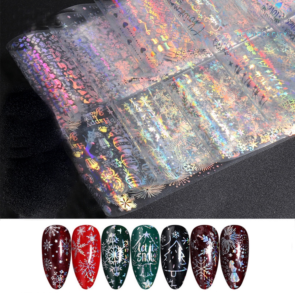 Set 10 Miếng Dán Móng Tay Siêu Mỏng Không Phai Họa Tiết Giáng Sinh Lấp Lánh