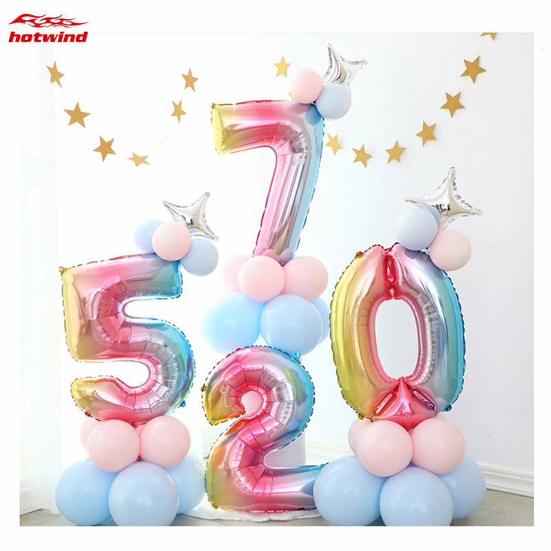 HW 32 Inch Foil Birthday Balloons Air Helium Number Balloon Happy Birthday Party Decoration Rainbow Figures Balloon