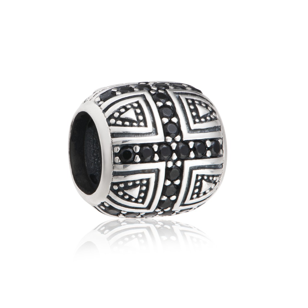 Hạt charm nam PNJSilver My Man hình trụ tròn đính hạt 0000K060161