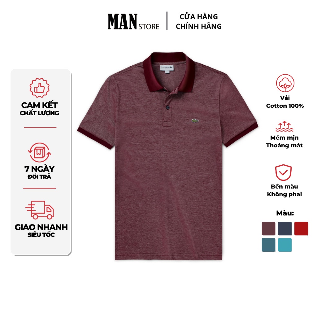 Áo thun polo nam có cổ Lacoste trơn, áo thun nam basic, tay ngắn, vải cotton thoáng mát