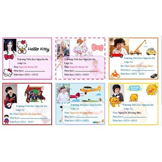 24 Nhãn vở học sinh theo yêu cầu (in sẵn thông tin + hình yêu cầu )