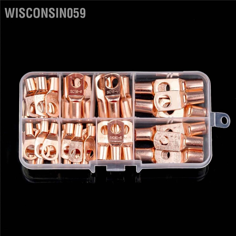 Wisconsin059 60Pcs Copper Wire Lugs Battery Cable Ring Terminals Connectors with 80Pcs Heat Shrink Tubing Assortment Kit