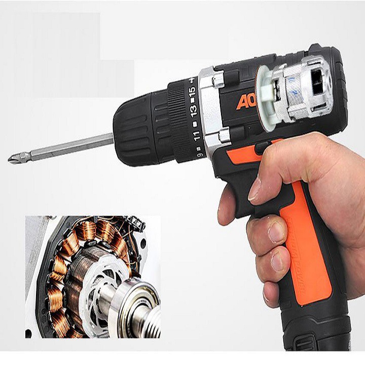 Máy khoan vặn vít không dây tốc độ có đảo chiều Aotuo 12V - Tặng kèm bộ 20 mũi vít