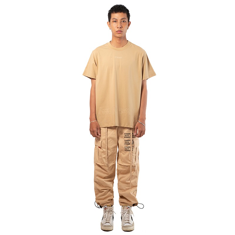 5THEWAY® /public icon/ BIG LOGO SQUARE TEE™ in WARMSAND aka Áo Thun Tay Ngắn Nâu Nhạt