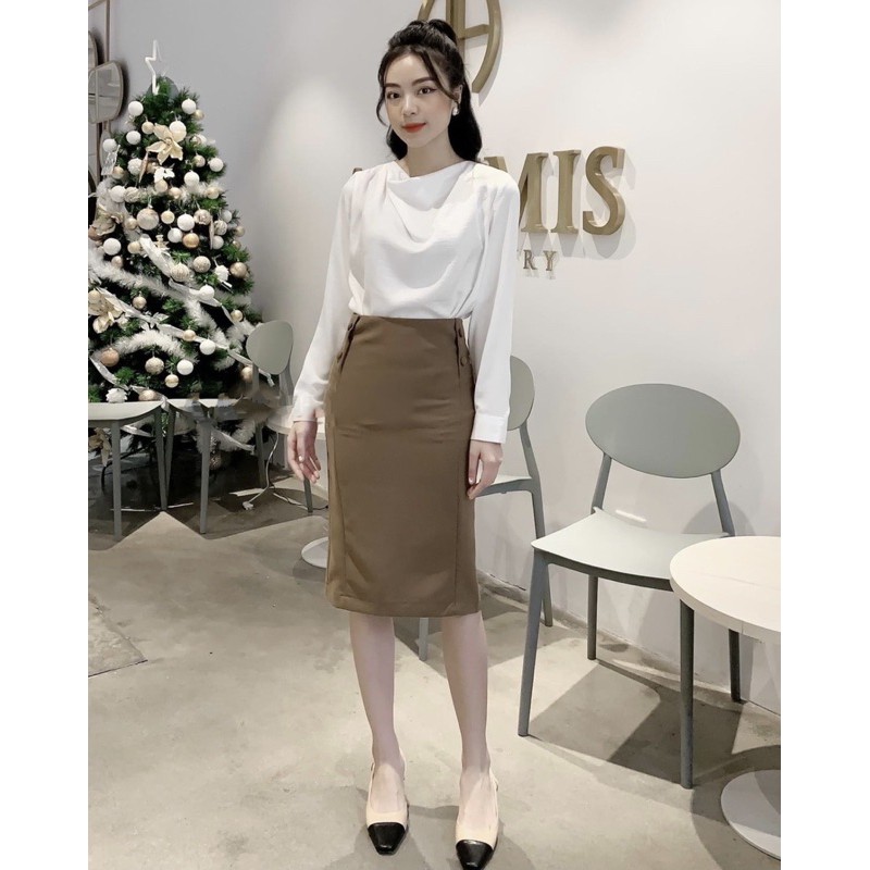 Chân váy bút chì cúc bọc 2 bên | BigBuy360 - bigbuy360.vn