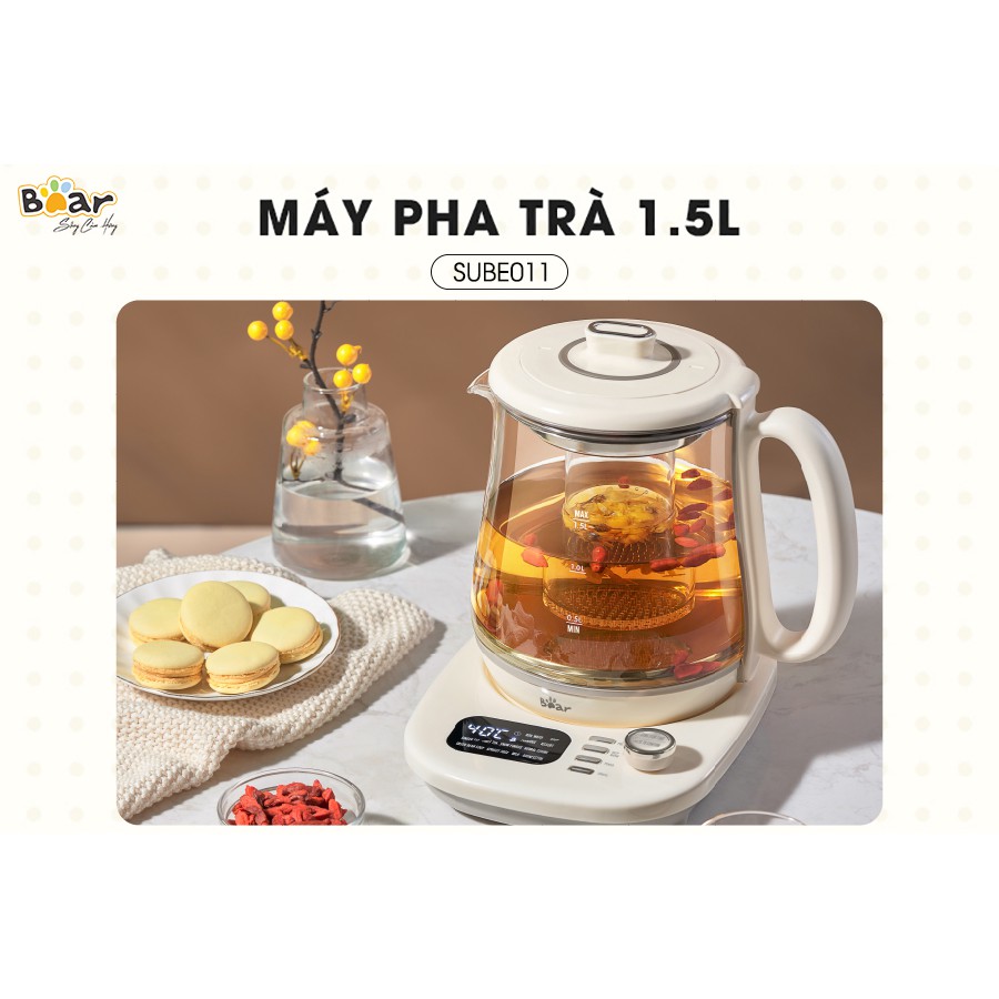 Máy Pha Trà 1.5L Bear SUBE011 (YSH-C15Q5), 12 chế độ nấu, Điều khiển điện tử, Chất liệu thủy tinh cao cấp - BH 18 tháng