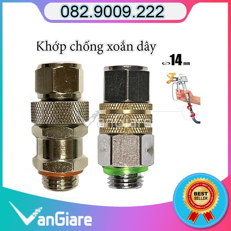 Khớp nối xoay chống xoắn dây vòi xịt rửa xe, xịt phun thuốc, ống nước ren 14mm