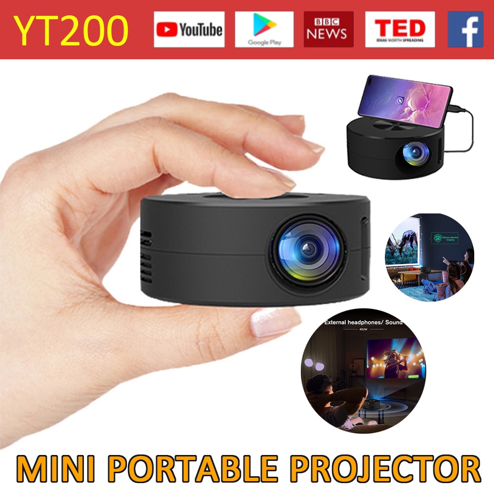 Máy Chiếu Mini YT200 Di Động Tiện Lợi Cho Máy chiếu trẻ em gia đình LED mini thu nhỏ 1080P HD máy chiếu