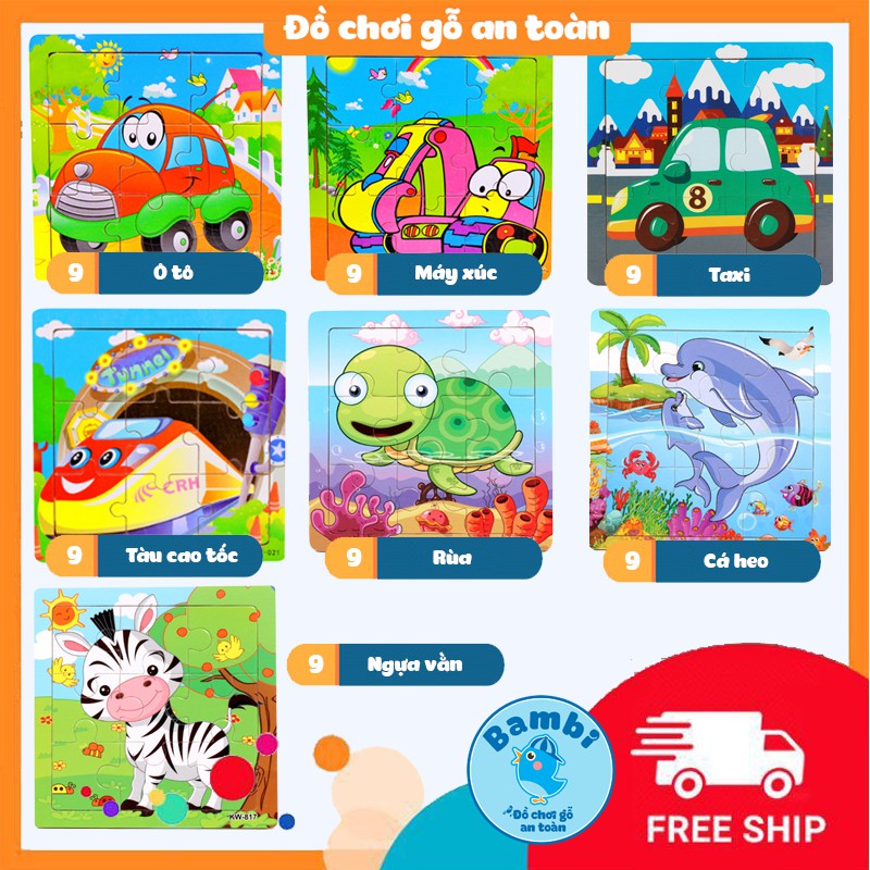 9 miếng] Đồ chơi tranh ghép hình gỗ puzzle - Bộ ghép hình - Tranh xếp hình