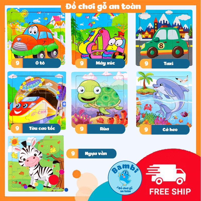 [9 miếng] Đồ chơi tranh ghép hình gỗ puzzle - Bộ ghép hình - Tranh xếp hình