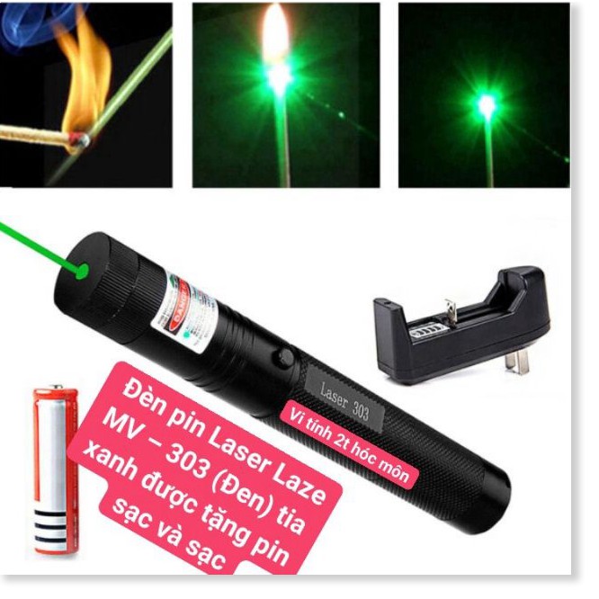 Đèn pin Laser Laze MV – 303 (Đen) tia xanh được tặng pin sạc và sạc