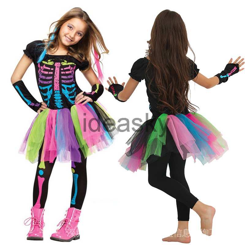 Trang Phục Hóa Trang halloween Bộ Xương Màu Cầu Vồng Mới 2022 Cho Bé Gái