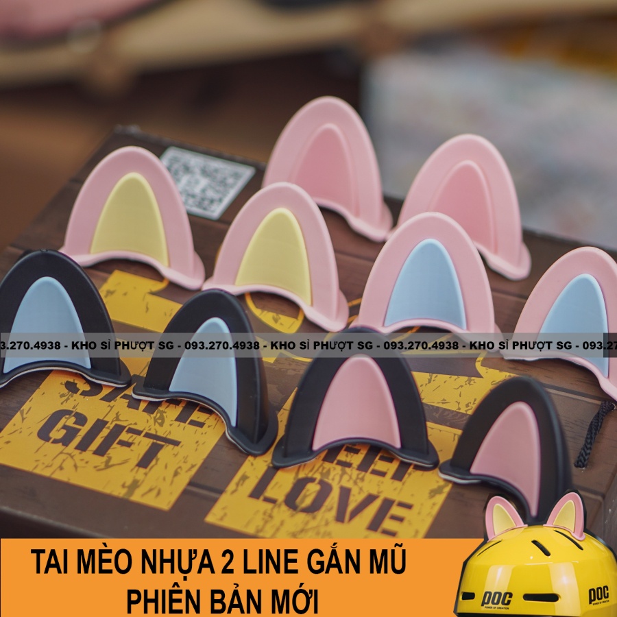 BST Tai mèo nhựa nhiều màu sắc phiên bản đặc biệt gắn nón bảo hiểm phượt 3/4 fullface