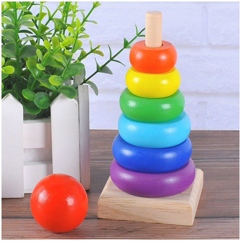 Đồ chơi Tháp gỗ xếp cầu vồng cho bé nhận biết, tư duy