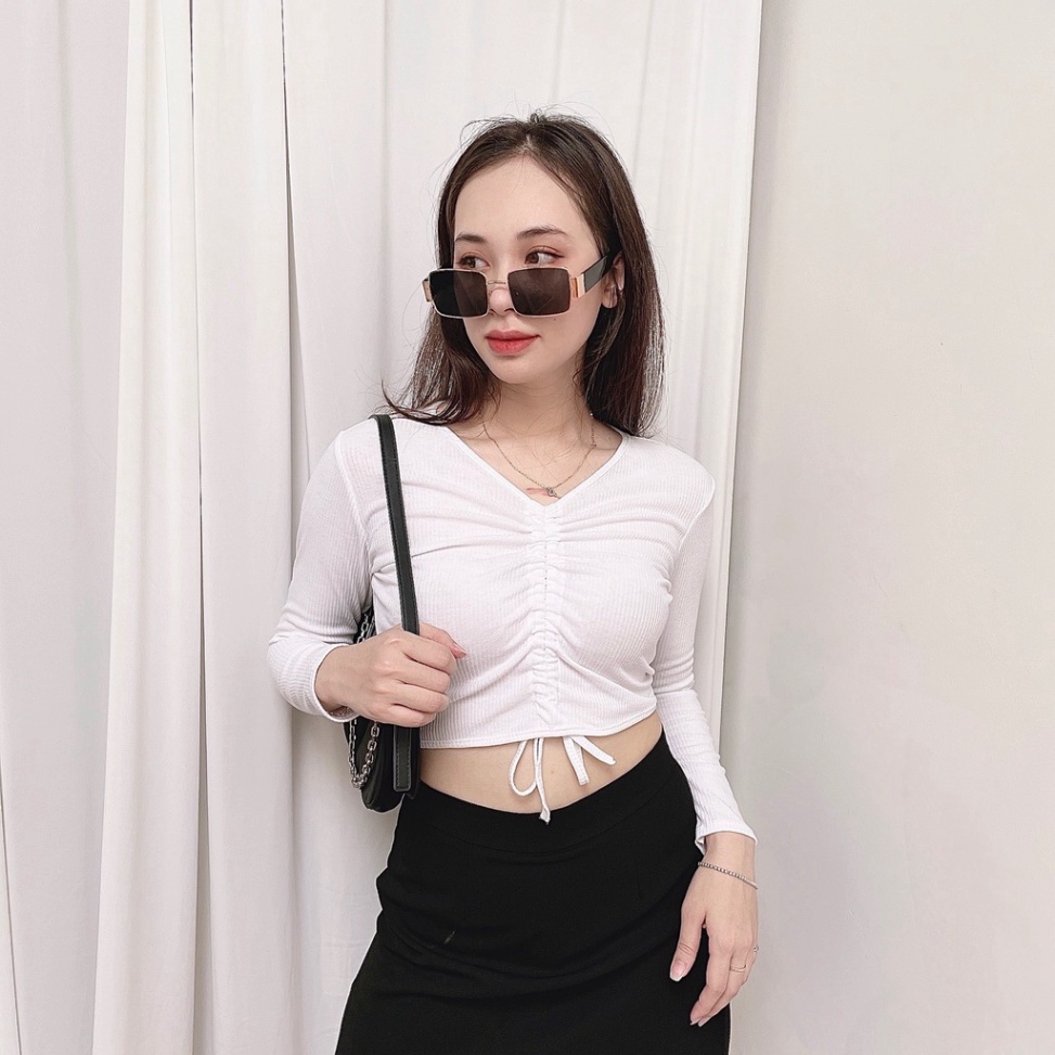 Áo croptop nữ tay dài kiểu ôm rút dây cổ tim bigsize thun body VAVASA CT03 - Hàng nhập khẩu | BigBuy360 - bigbuy360.vn