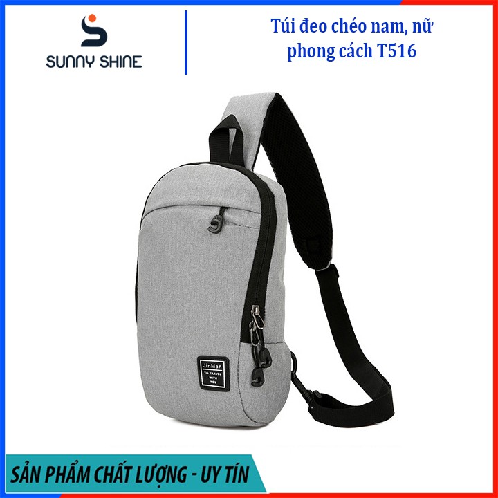 Túi đeo chéo nam, nữ vải canvas cao cấp, màu ghi viền chữ U đẹp mắt, T516