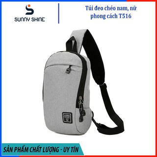 Túi đeo chéo nam, nữ vải canvas cao cấp, màu ghi viền chữ U đẹp mắt, dùng đi làm, đi chơi T516