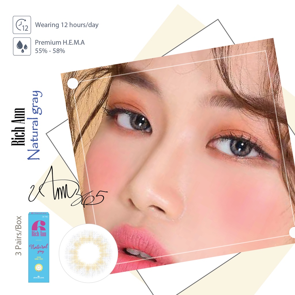 [𝟏 𝐇𝐎̣̂𝐏/𝟑 𝐂𝐀̣̆𝐏] Lens Mắt Cận 1 Ngày ANN365 Màu Xám Tự Nhiên Natural Gray