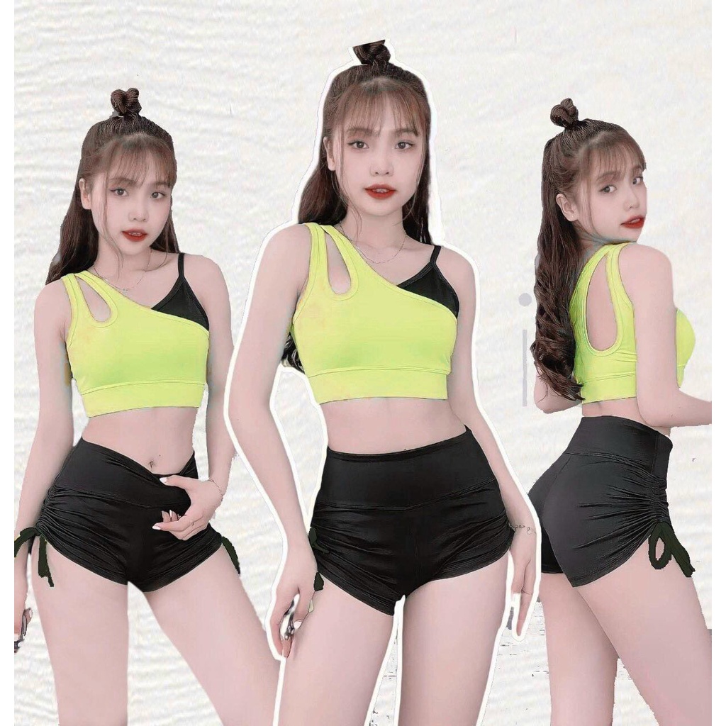 Đồ tập gym siêu hot Áo Bra Quần đùi rút dây tập gym aerobic zumba fitness (có sẵn mút)