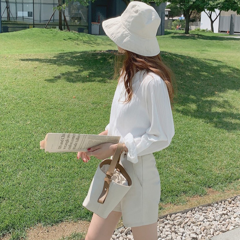 Áo tay dài cổ V màu trơn đơn giản thanh lịch cho nữ 35480